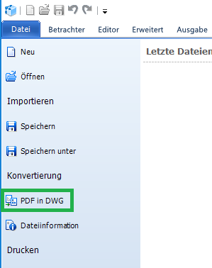  Der Befehl “PDF in DWG”